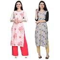 1 Stop Fashion Women's Crape Multicolor Digital Print Straight Kurtas/Kurtis (Pack of 2)