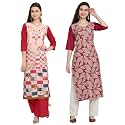 1 Stop Fashion Women's Crape Multicolor Digital Print Straight Kurtas/Kurtis (Pack of 2)