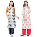 1 Stop Fashion Women's Crape Multicolor Digital Print Straight Kurtas/Kurtis (Pack of 2)