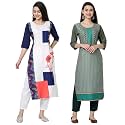 1 Stop Fashion Women's Crape Multicolor Digital Print Straight Kurtas/Kurtis (Pack of 2)