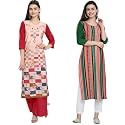 1 Stop Fashion Women's Crape Multicolor Digital Print Straight Kurtas/Kurtis (Pack of 2)