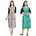 1 Stop Fashion Women's Crape Multicolor Digital Print Straight Kurtas/Kurtis (Pack of 2)