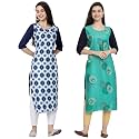 1 Stop Fashion Women's Crape Multicolor Digital Print Straight Kurtas/Kurtis (Pack of 2)
