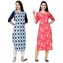 1 Stop Fashion Women's Crape Multicolor Digital Print Straight Kurtas/Kurtis (Pack of 2)