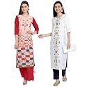 1 Stop Fashion Women's Crape Multicolor Digital Print Straight Kurtas/Kurtis (Pack of 2)