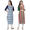 1 Stop Fashion Women's Crape Multicolor Digital Print Straight Kurtas/Kurtis (Pack of 2)