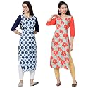1 Stop Fashion Women's Crape Multicolor Digital Print Straight Kurtas/Kurtis (Pack of 2)