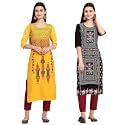 1 Stop Fashion Women's Crape Multicolor Digital Print Straight Kurtas/Kurtis (Pack of 2)