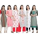 1 Stop Fashion Women's Crape Multicolor Digital Print Straight Kurta/Kurti (Pack of 6)