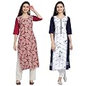 1 Stop Fashion Women's Crape Multicolor Digital Print Straight Kurtas/Kurtis (Pack of 2)