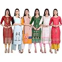 1 Stop Fashion Women's Crape Multicolor Digital Print Straight Kurtas/Kurtis (Pack of 6)