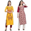 1 Stop Fashion Women's Crape Multicolor Digital Print Straight Kurtas/Kurtis (Pack of 2)