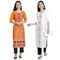 1 Stop Fashion Women's Crape Multicolor Digital Print Straight Kurtas/Kurtis (Pack of 2)