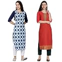 1 Stop Fashion Women's Crape Multicolor Digital Print Straight Kurtas/Kurtis (Pack of 2)