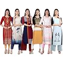 1 Stop Fashion Women's Crape Multicolor Digital Print Straight Kurtas/Kurtis (Pack of 6)