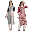 1 Stop Fashion Women's Crape Multicolor Digital Print Straight Kurtas/Kurtis (Pack of 2)