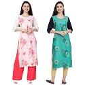 1 Stop Fashion Women's Crape Multicolor Digital Print Straight Kurtas/Kurtis (Pack of 2)