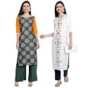1 Stop Fashion Women's Crape Multicolor Digital Print Straight Kurtas/Kurtis (Pack of 2)