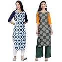 1 Stop Fashion Women's Crape Multicolor Digital Print Straight Kurtas/Kurtis (Pack of 2)