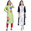 1 Stop Fashion Women's Crape Multicolor Digital Print Straight Kurtas/Kurtis (Pack of 2)