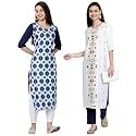 1 Stop Fashion Women's Crape Multicolor Digital Print Straight Kurtas/Kurtis (Pack of 2)