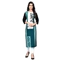 1 Stop Fashion Women's Turqouise Coloured Digital Print Crepe Knee Long W Style Kurtas/Kurti