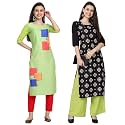 1 Stop Fashion Women's Crape Multicolor Digital Print Straight Kurtas/Kurtis (Pack of 2)