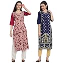 1 Stop Fashion Women's Crape Multicolor Digital Print Straight Kurtas/Kurtis (Pack of 2)