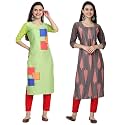 1 Stop Fashion Women's Crape Multicolor Digital Print Straight Kurtas/Kurtis (Pack of 2)