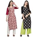 1 Stop Fashion Women's Crape Multicolor Digital Print Straight Kurtas/Kurtis (Pack of 2)