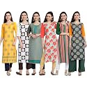 1 Stop Fashion Women's Crape Multicolor Digital Print Straight Kurta/Kurti (Pack of 6)