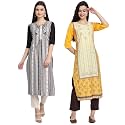 1 Stop Fashion Women's Crape Multicolor Digital Print Straight Kurtas/Kurtis (Pack of 2)