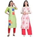 1 Stop Fashion Women's Crape Multicolor Digital Print Straight Kurtas/Kurtis (Pack of 2)