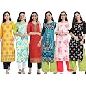1 Stop Fashion Women's Crape Multicolor Digital Print Straight Kurta/Kurti (Pack of 6)