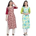 1 Stop Fashion Women's Crape Multicolor Digital Print Straight Kurtas/Kurtis (Pack of 2)