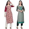 1 Stop Fashion Women's Crape Multicolor Digital Print Straight Kurtas/Kurtis (Pack of 2)