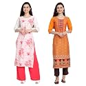 1 Stop Fashion Women's Crape Multicolor Digital Print Straight Kurtas/Kurtis (Pack of 2)