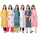 1 Stop Fashion Women's Crape Multicolor Digital Print Straight Kurta/Kurti (Pack of 6)