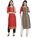 1 Stop Fashion Women's Crape Multicolor Digital Print Straight Kurtas/Kurtis (Pack of 2)