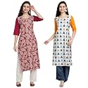 1 Stop Fashion Women's Crape Multicolor Digital Print Straight Kurtas/Kurtis (Pack of 2)