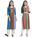 1 Stop Fashion Women's Crape Multicolor Digital Print Straight Kurtas/Kurtis (Pack of 2)