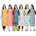 1 Stop Fashion Women's Crape Multicolor Digital Print Straight Kurta/Kurti (Pack of 6)