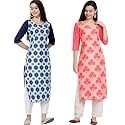 1 Stop Fashion Women's Crape Multicolor Digital Print Straight Kurtas/Kurtis (Pack of 2)