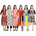1 Stop Fashion Women's Crape Multicolor Digital Print Straight Kurtas/Kurtis (Pack of 6)