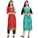 1 Stop Fashion Women's Crape Multicolor Digital Print Straight Kurtas/Kurtis (Pack of 2)