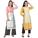 1 Stop Fashion Women's Crape Multicolor Digital Print Straight Kurtas/Kurtis (Pack of 2)