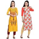 1 Stop Fashion Women's Crape Multicolor Digital Print Straight Kurtas/Kurtis (Pack of 2)