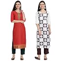 1 Stop Fashion Women's Crape Multicolor Digital Print Straight Kurtas/Kurtis (Pack of 2)