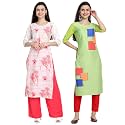 1 Stop Fashion Women's Crape Multicolor Digital Print Straight Kurtas/Kurtis (Pack of 2)