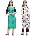 1 Stop Fashion Women's Crape Multicolor Digital Print Straight Kurtas/Kurtis (Pack of 2)